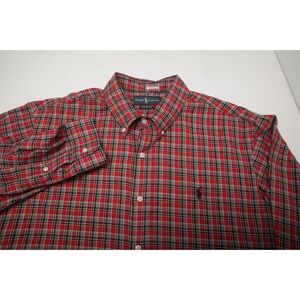 Ralph Lauren Shirt Mens 2XL XXL Red Plaid Black Pony Custom Fit Button Down